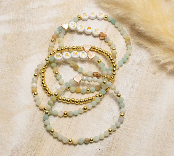 Amazonit Armband, Personalisiert , 18K vergoldete Perlen, Namensarmband