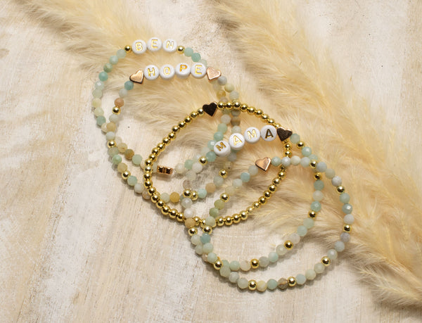 Amazonit Armband, Personalisiert , 18K vergoldete Perlen, Namensarmband