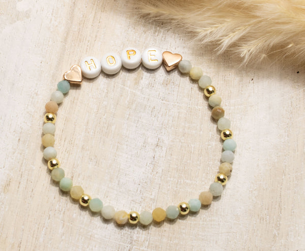 Amazonit Armband, Personalisiert , 18K vergoldete Perlen, Namensarmband