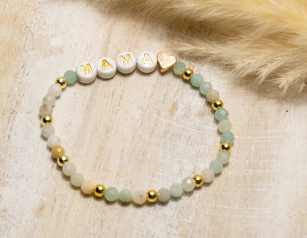 Amazonit Armband, Personalisiert , 18K vergoldete Perlen, Namensarmband