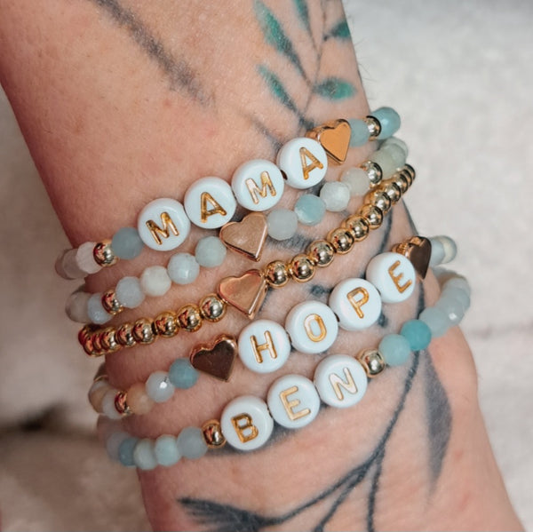 Amazonit Armband, Personalisiert , 18K vergoldete Perlen, Namensarmband