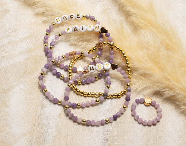 Amethyst Armband, Personalisiert , 18K vergoldete Perlen, Namensarmband , mit Namen