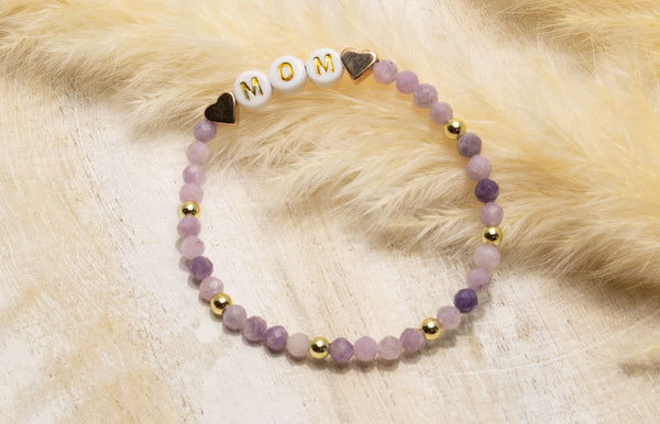 Amethyst Armband, Personalisiert , 18K vergoldete Perlen, Namensarmband , mit Namen