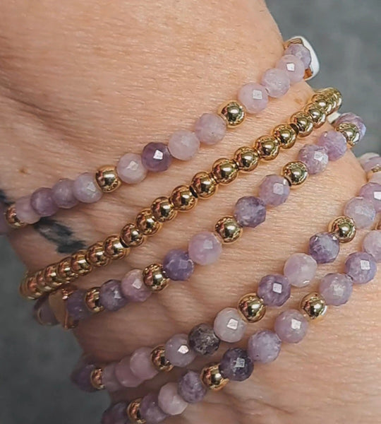 Amethyst Armband, Personalisiert , 18K vergoldete Perlen, Namensarmband , mit Namen