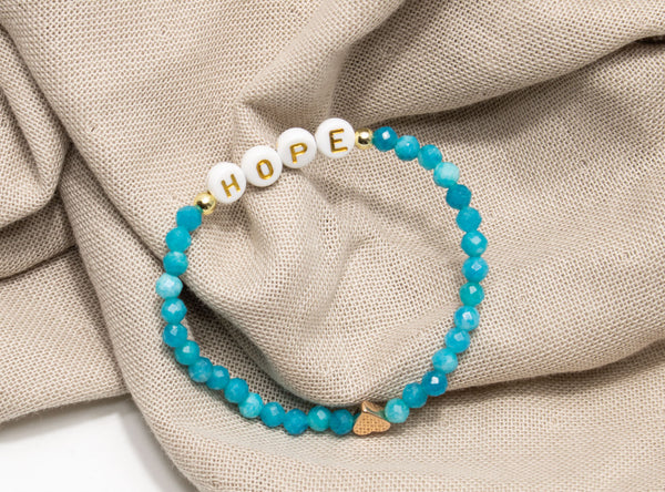 Blauer Chalcedon Armband, Personalisiert , 18K vergoldete Perlen, Namensarmband