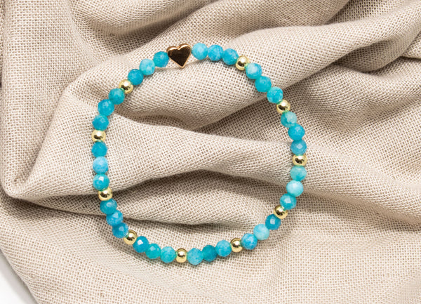 Blauer Chalcedon Armband, Personalisiert , 18K vergoldete Perlen, Namensarmband