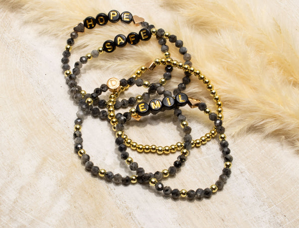 Labradorit Armband, Personalisiert , 18K vergoldete Perlen, Namensarmband , mit Namen