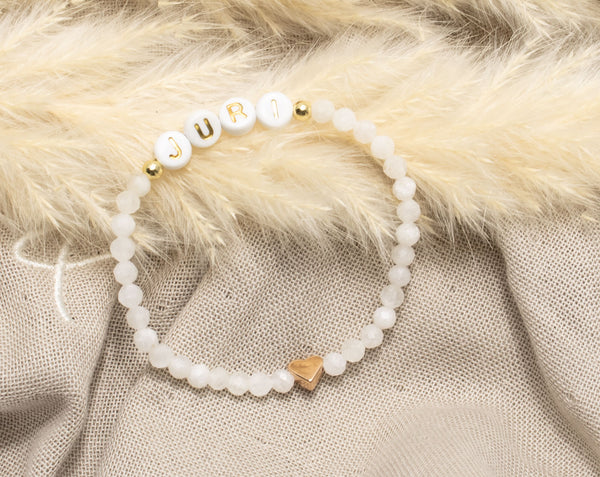 Mondstein Armband, Personalisiert , 18K vergoldete Perlen, Namensarmband