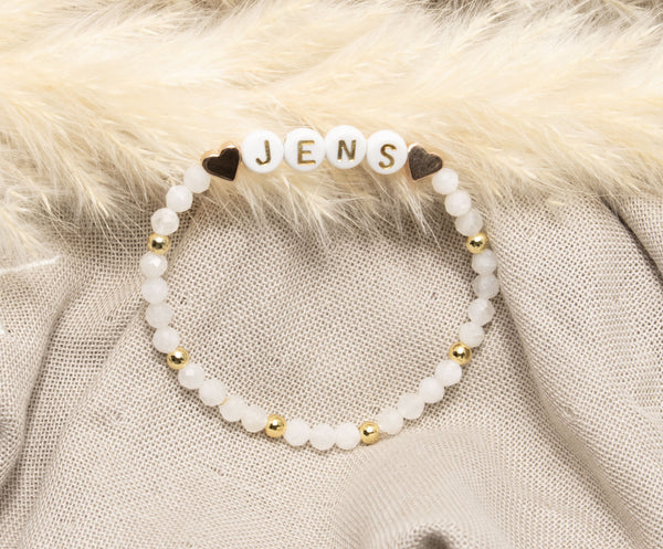 Mondstein Armband, Personalisiert , 18K vergoldete Perlen, Namensarmband