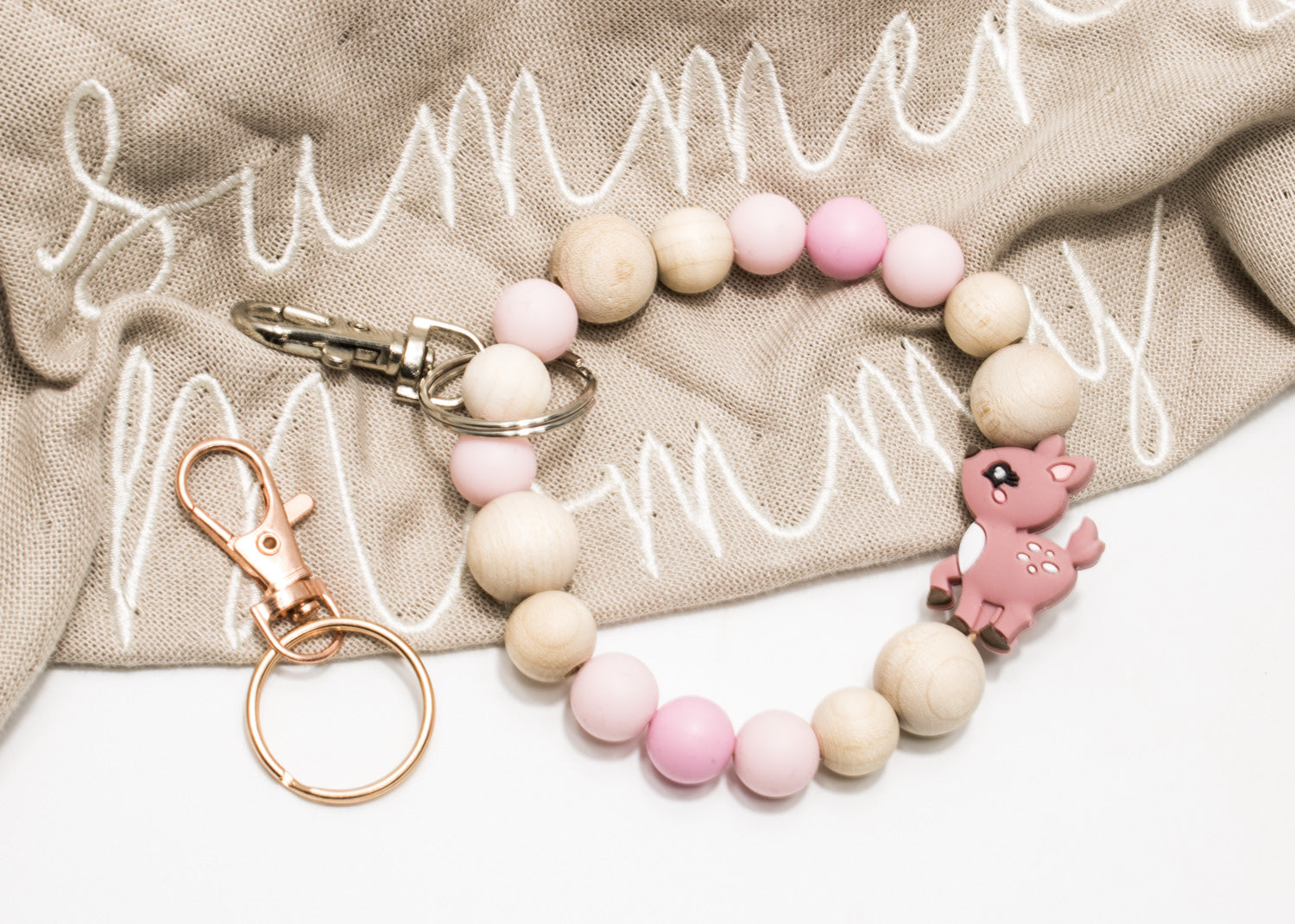 Schlüsselarmband Reh braun rosa, Armband für Schlüssel, Autoschlüssel