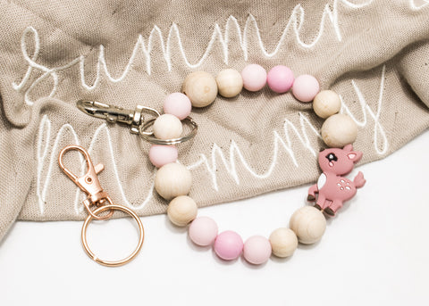 Schlüsselarmband Reh braun rosa, Armband für Schlüssel, Autoschlüssel