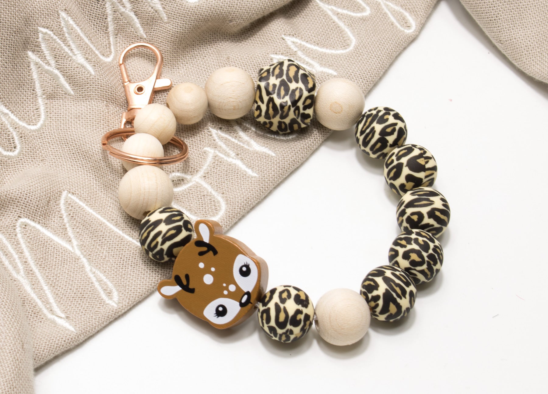 Schlüsselarmband Reh Leopard, Armband für Schlüssel, Autoschlüssel Leo