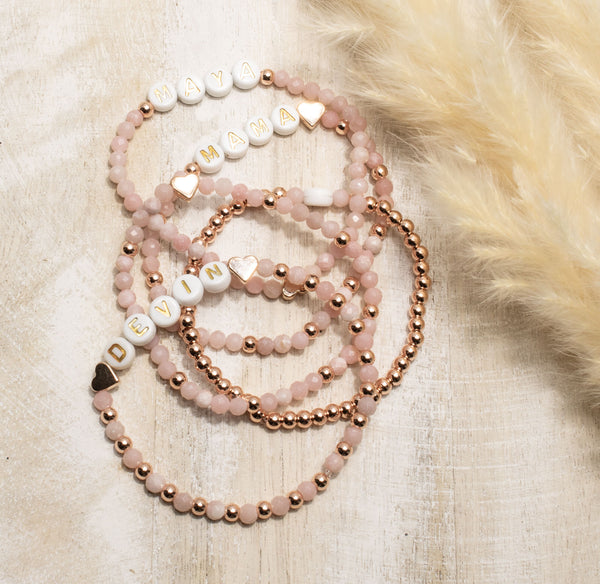 rosa Opal Armband, Personalisiert , 18K vergoldete Perlen, Namensarmband