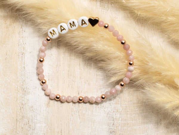 rosa Opal Armband, Personalisiert , 18K vergoldete Perlen, Namensarmband