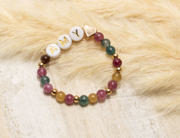 Babyarmband mit Namen, Turmalin / Tourmaline, Mädchen, rose-gold