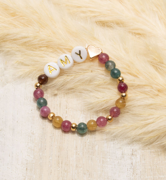 Babyarmband mit Namen, Turmalin / Tourmaline, Mädchen, rose-gold