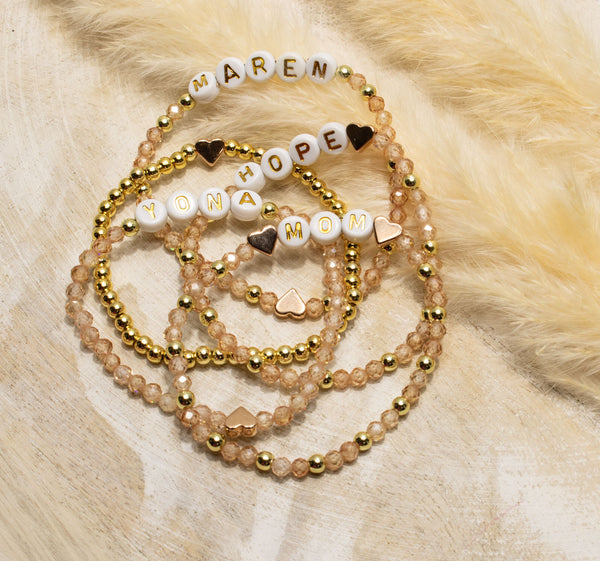 Zirkon Armband, Personalisiert , 18K vergoldete Perlen, Namensarmband , mit Namen