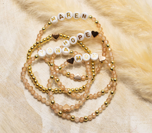 Zirkon Armband, Personalisiert , 18K vergoldete Perlen, Namensarmband , mit Namen