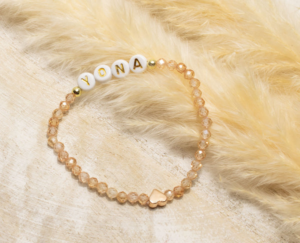 Zirkon Armband, Personalisiert , 18K vergoldete Perlen, Namensarmband , mit Namen