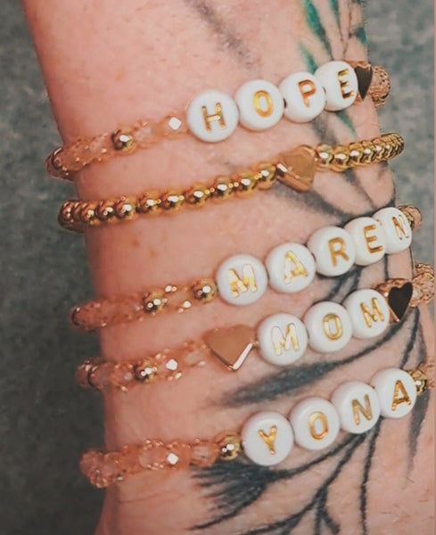 Zirkon Armband, Personalisiert , 18K vergoldete Perlen, Namensarmband , mit Namen