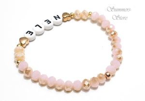 Namensarmband personalisiert mit Wunschnamen in gold rosa und rosè gold Herz , Initialienarmband, Armband mit Namen