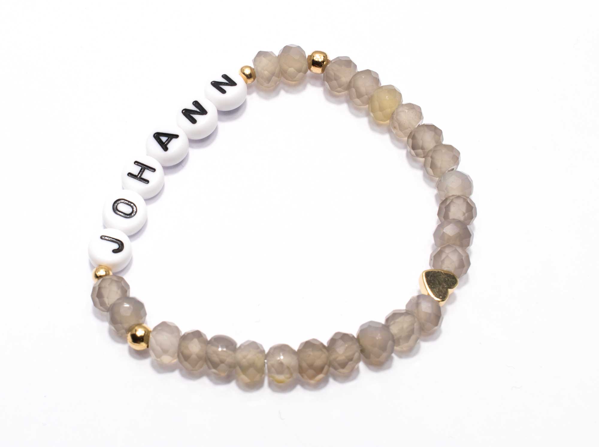 Namensarmband Agate Perlen, personalisiert mit Wunschnamen rosè gold Herz , Initialienarmband, Armband mit Namen